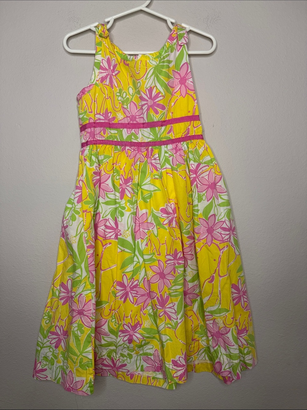Lilly Pulitzer Girls "Winnie" Yellow Pink Ribbon Sundress Size 6X - [552]